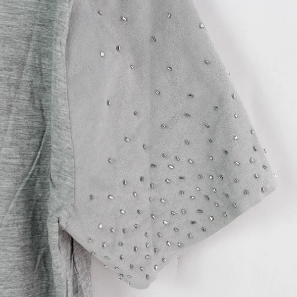 Ann Taylor Beaded Gray Short-Sleeve T-Shirt Women's Medium Good Condition