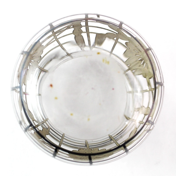 Vintage Silver Tone Metal Overlay Jam Jelly Jar Flowers On Lattice Pattern