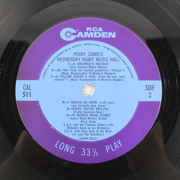Perry Como Wednesday Night Music Hall CAL-511 LP Vinyl Record - Pre-Owned