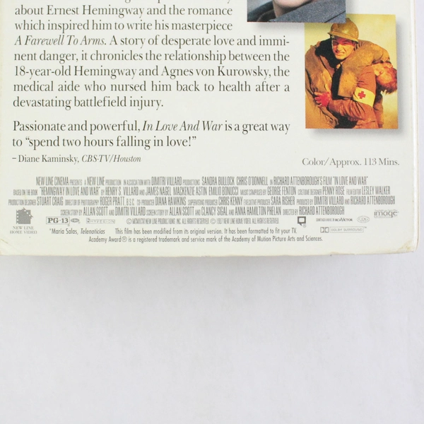 In Love and War Chris O'Donnell Sandra Bullock Ernest Hemmingway's Film 1996