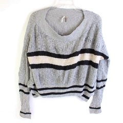 Free People Cropped Sweater Size Small Gray Striped Oversized
