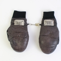 Knockout Grandoe Brown Faux Leather Boxing Glove-Style Mittens Women's Small