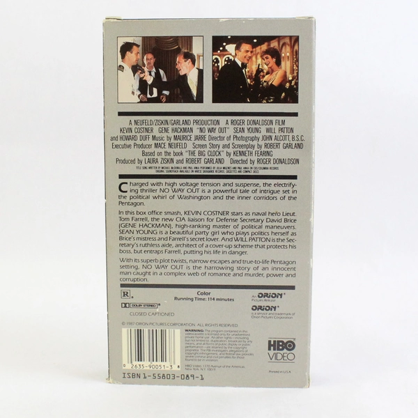 No Way Out VHS Video Kevin Costner Gene Hackman Sean Young 1987