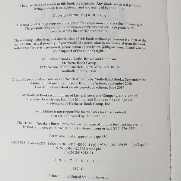 Lethal White by Robert Galbraith 2019 Paperback Mulholland Books