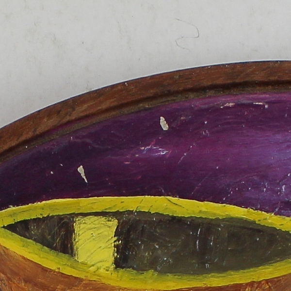 Hand Painted And Signed Round Wood Plaque Fruits And Pots 