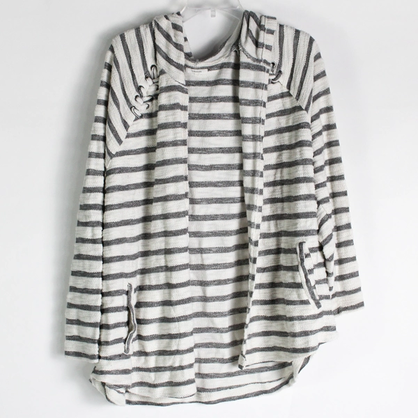 Maurices Gray and White Striped Open-Front Hooded Beach Cover Up Women's Size 2