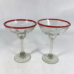 Hand Blown Glass Ruby Rim Margarita Glasses 7 and 7.5 Inch
