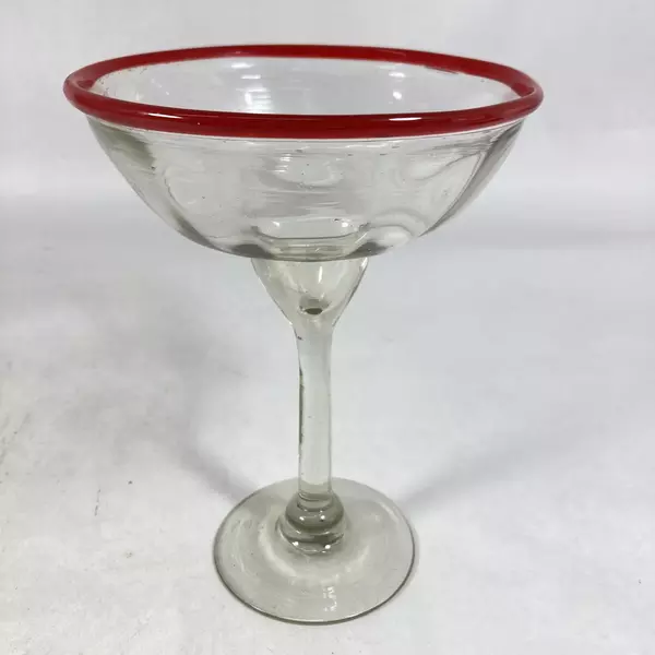 Hand Blown Glass Ruby Rim Margarita Glasses 7 and 7.5 Inch