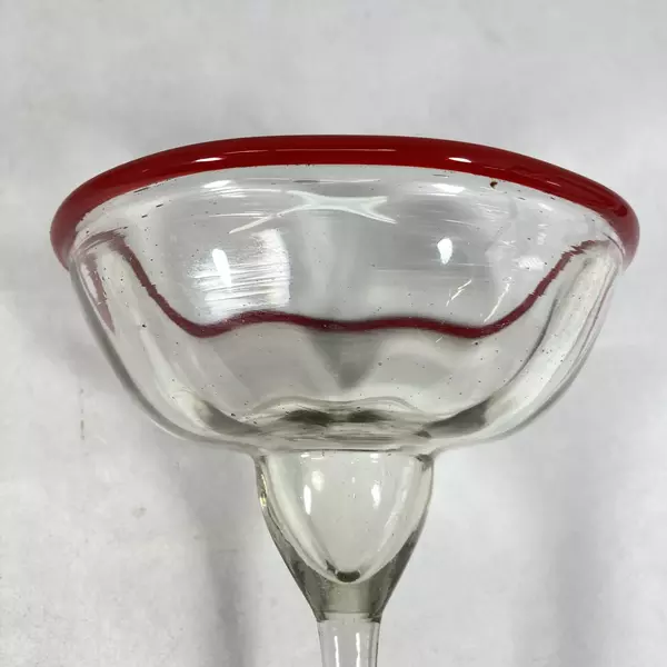 Hand Blown Glass Ruby Rim Margarita Glasses 7 and 7.5 Inch