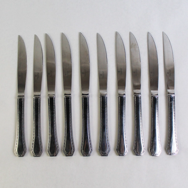 Lot of 10 Reed & Barton Solid Handle Steak Knife Copley Dot Dash Stainless Steel