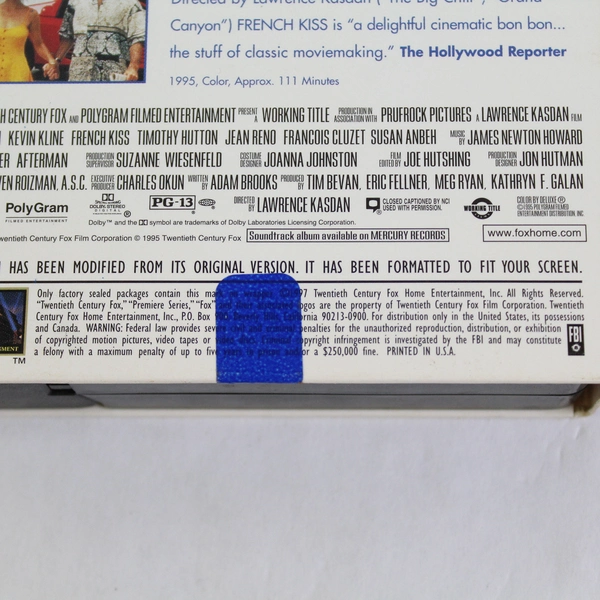 French Kiss VHS Video, Meg Ryan and Kevin Kline, 1995 