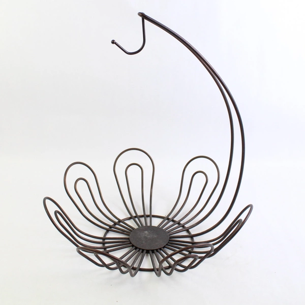 Metal Floral Shaped Fruit Vegetable Basket With Banana Hanger