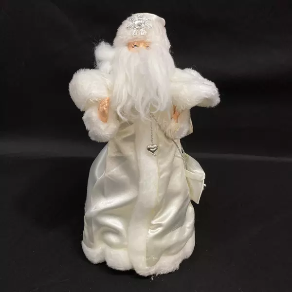 Victorian Santa Claus 12.5" Tree Topper White Silk Fur Trim Vintage Decor