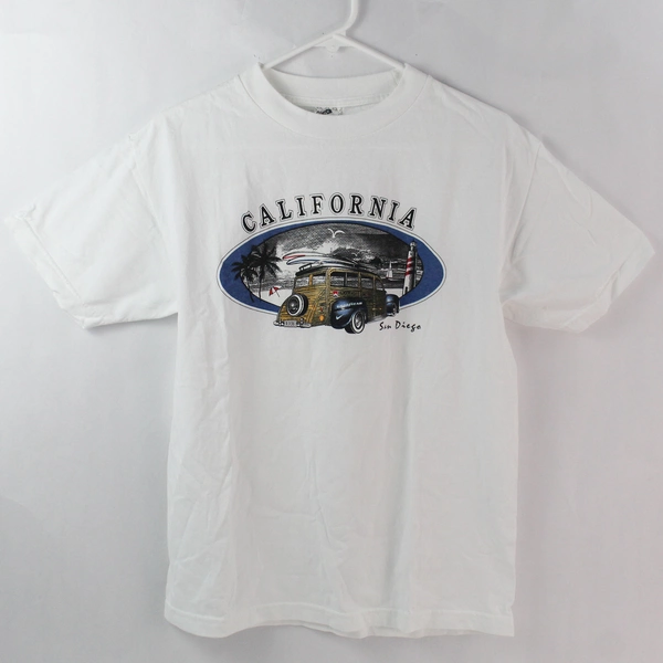 Alstyle California Beach Design White T-Shirt Adult Medium 100% Cotton