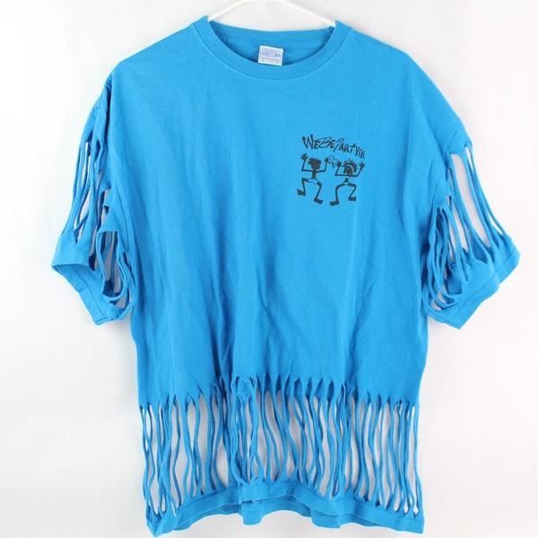 Yazbek We Be Partyin Blue Distressed T-Shirt XL - Fun Casual Wear