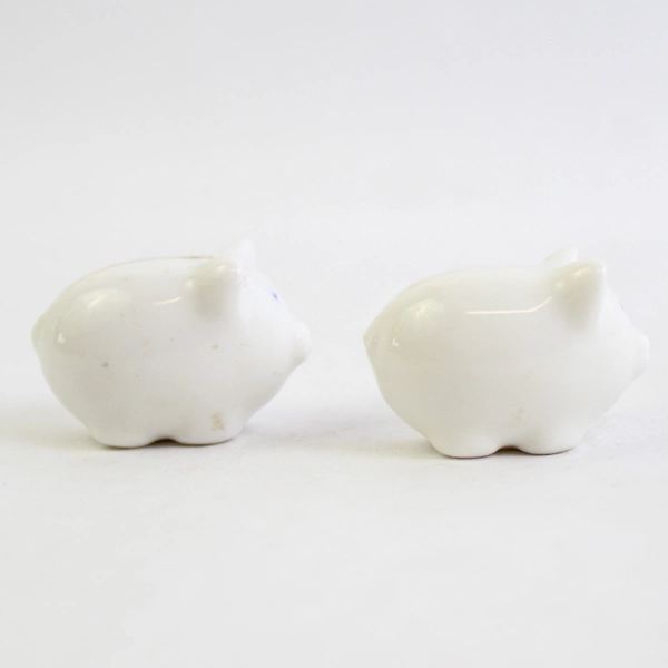 Lot of 2 Miniature Lucky Penny White Ceramic Piggy Banks Randy and Dad