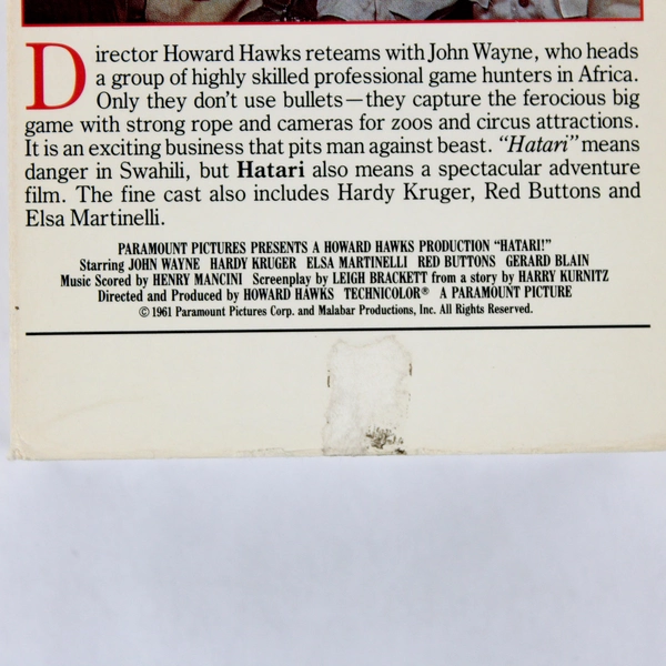 John Wayne Hatari VHS 1991 2-Tape Set