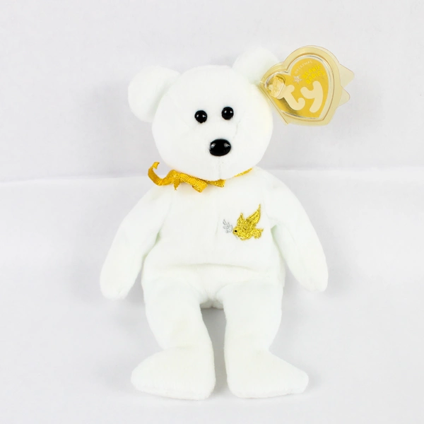 TY Beanie Baby Holy Father 2005 White Gold Bear With Gold Tag Plush Toy