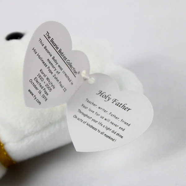 TY Beanie Baby Holy Father 2005 White Gold Bear With Gold Tag Plush Toy