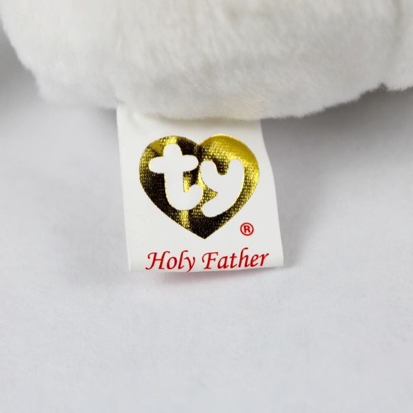 TY Beanie Baby Holy Father 2005 White Gold Bear With Gold Tag Plush Toy