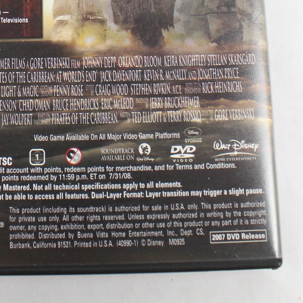 Pirates of the Caribbean: At World's End DVD 2007 Walt Disney - Good Condition