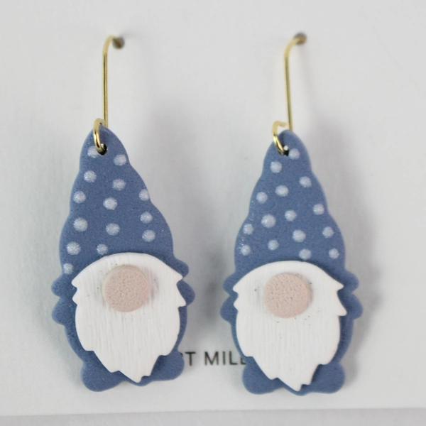 Handcrafted Blue Polka Dot Gnome Earrings - Unique & Whimsical Design