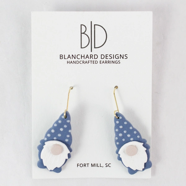 Handcrafted Blue Polka Dot Gnome Earrings - Unique & Whimsical Design