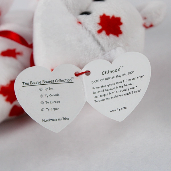 TY Beanie Baby Chinook 2000 Maple Leaf Red White Bear With Tag Plush Toy