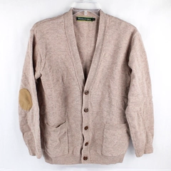 Woolovers Beige Button-Front Wool Cardigan Women's Size Small Elbow Patch
