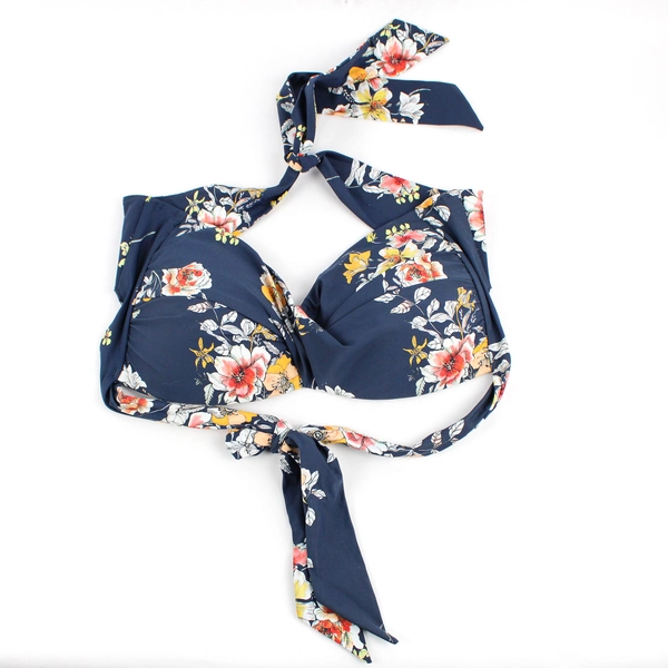 Unbranded Navy Blue Floral Pattern Bikini Top Women's Size 14