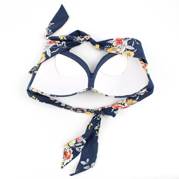 Unbranded Navy Blue Floral Pattern Bikini Top Women's Size 14