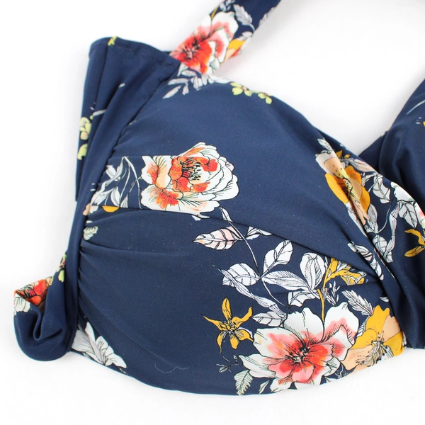 Unbranded Navy Blue Floral Pattern Bikini Top Women's Size 14