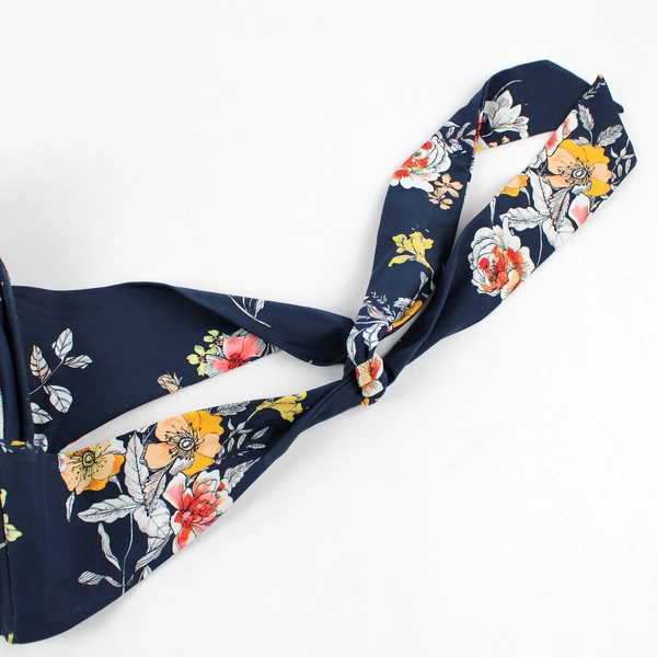 Unbranded Navy Blue Floral Pattern Bikini Top Women's Size 14