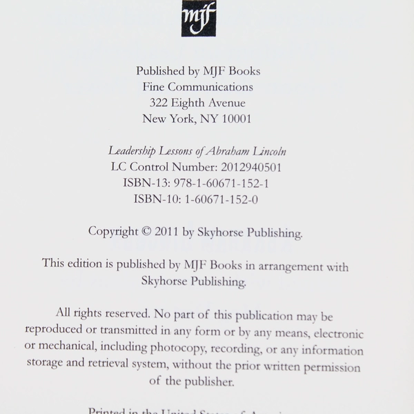 Leadership Lessons of Abraham Lincoln by Meg Distinti 2011 Hardcover MJF Books
