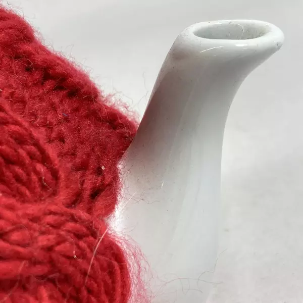 Pier 1 White Ceramic Teapot with Red Cable Knit Cozy Good Condition