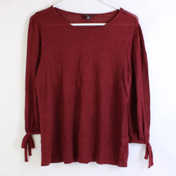 Lucky Brand Knit Top Women's Size M Burgundy 3/4 Length Tie Sleeves
