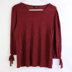Lucky Brand Knit Top Women's Size M Burgundy 3/4 Length Tie Sleeves