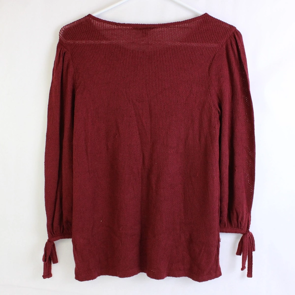 Lucky Brand Knit Top Women's Size M Burgundy 3/4 Length Tie Sleeves