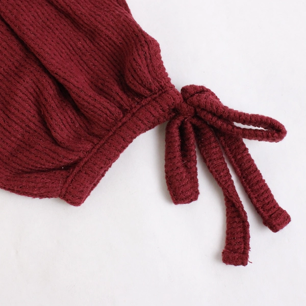 Lucky Brand Knit Top Women's Size M Burgundy 3/4 Length Tie Sleeves