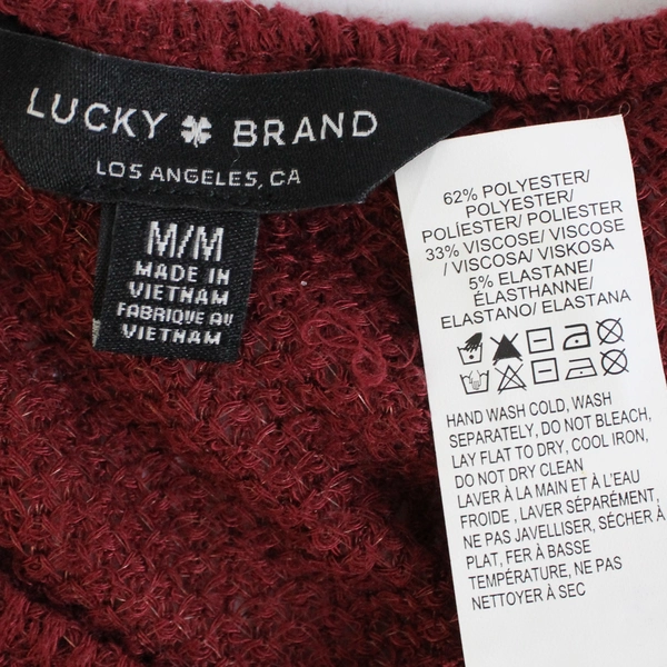 Lucky Brand Knit Top Women's Size M Burgundy 3/4 Length Tie Sleeves