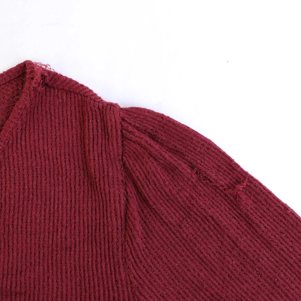 Lucky Brand Knit Top Women's Size M Burgundy 3/4 Length Tie Sleeves