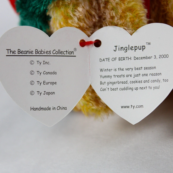 TY Beanie Baby Jinglepup 2001 Brown Dog Christmas Hat With Tag Plush Toy