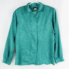 VTG Stanley Blacker Green Paisley Blouse Size 10 with Shoulder Pads