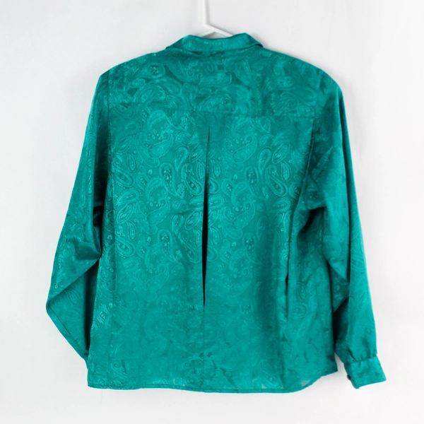 VTG Stanley Blacker Green Paisley Blouse Size 10 with Shoulder Pads