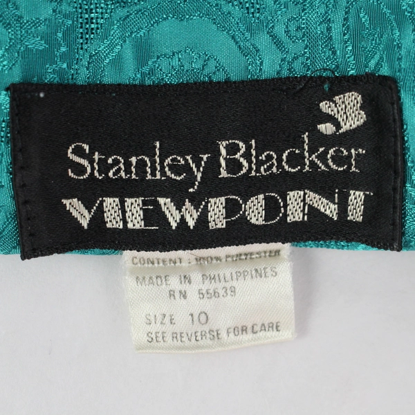 VTG Stanley Blacker Green Paisley Blouse Size 10 with Shoulder Pads