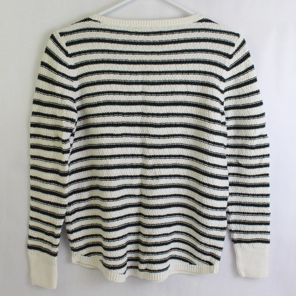 LOFT Women's Sweater Size M White Gray Striped Pullover Knit