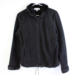 Carolyn Taylor Fleece Jacket Size Small Black Full Zip Faux Fur 