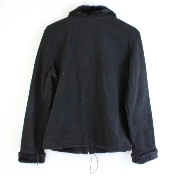 Carolyn Taylor Fleece Jacket Size Small Black Full Zip Faux Fur 