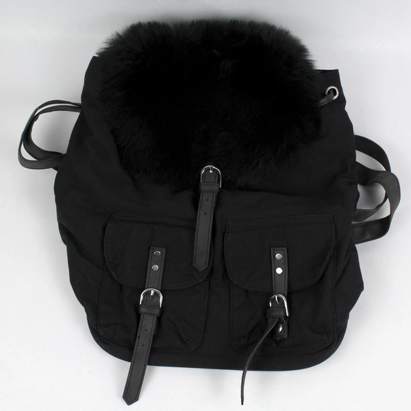 Candie's Black Faux Fur Flap Drawstring Backpack Purse - Chic & Functional