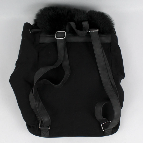 Candie's Black Faux Fur Flap Drawstring Backpack Purse - Chic & Functional